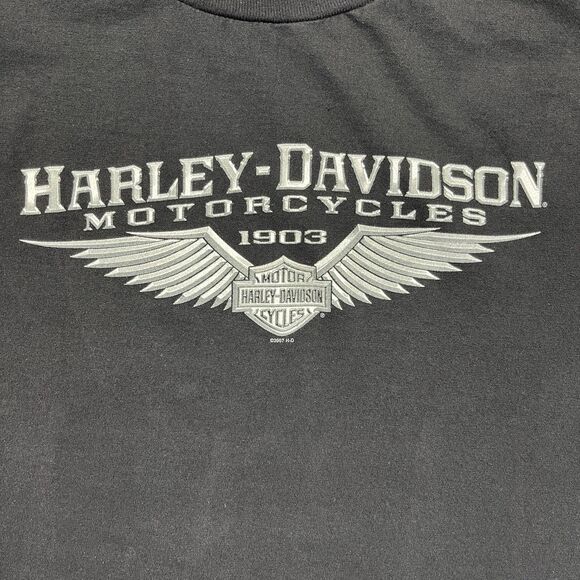 Harley Davidson T-Shirt Men’s 2XL Black USA Made 2007 Front Back Graphic Y2K - Picture 2 of 12